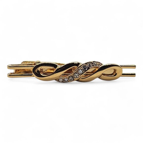 Italian Tie Bar/Clip with crystals in gold - vintage - Picture 1 of 2